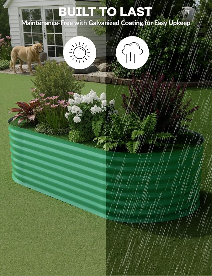 GarveeLife 6x3x2 ft 2-Pack Raised Garden Bed - Galvanized Steel Outdoor Planter Box for Vegetables, Flowers & Herbs - Durable Rust-Resistant Garden Box, Easy Assembly Raised Beds for Gardening,Green