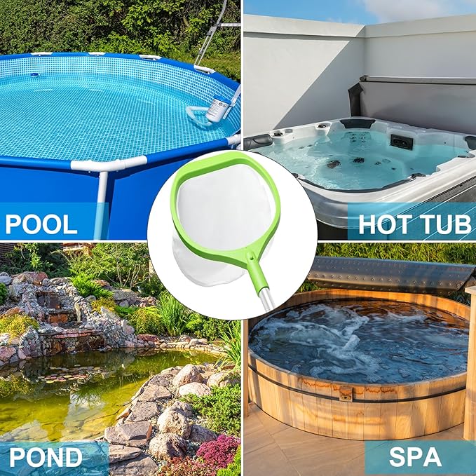 Pool Skimmer Net with 6-Section Reinforced Aluminum Pole, Deep Ultra Fine Mesh Leaf Skimmer Rake for Fast Debris Removal, 56.3" Adjustable Length for Cleaning Swimming Pools, Spas, Tubs & Ponds