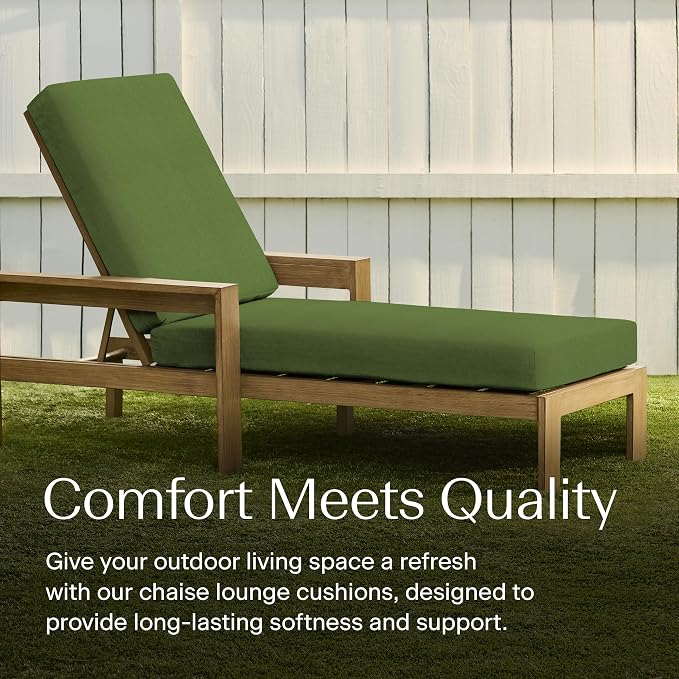 Honeycomb Outdoor Chaise Lounge Cushion for Patio Furniture, Water & Fade Resistant, Removable Cover, 21.5 x 70, Heritage Textured Solid Artichoke Green