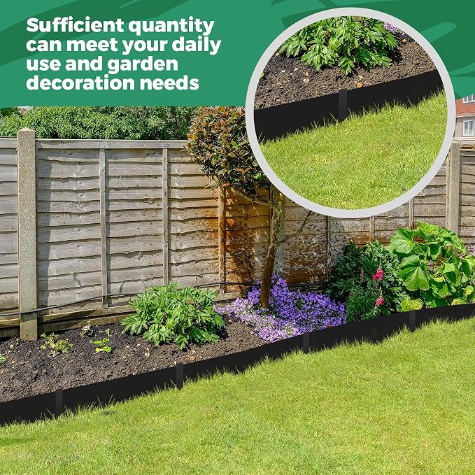 Blulu 16 Pieces Steel Landscape Edging 3 x 40 Inch Metal Garden Landscape Edging Border for Flower Bed Outdoor Garden Yard Fence Pathway Divider(Black)