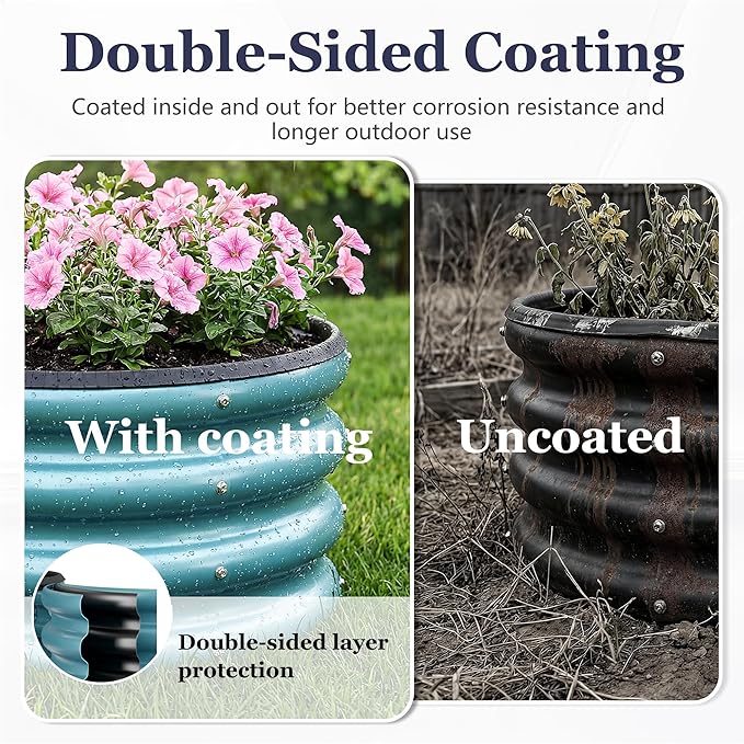 2 x 2 x 1 ft Round Raised Garden Bed, Blue 1 Pack 0.6 mm Thick Galvanized Steel Planter Box with Double Layer Paint and Safety Edge Trim for Vegetables Flowers Herbs Outdoor Garden