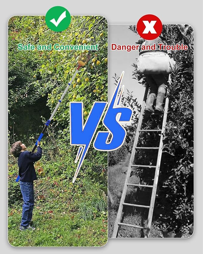 AgiiMan 28 Reach Fruit Picker with Telescopic Extension Pole and 20L Bucket, 5 to 20 FT Fruit Picker Pole Lightweight and Sturdy Aluminum Telescopic Pole, Easy to Assemble Fruit Picking Basket