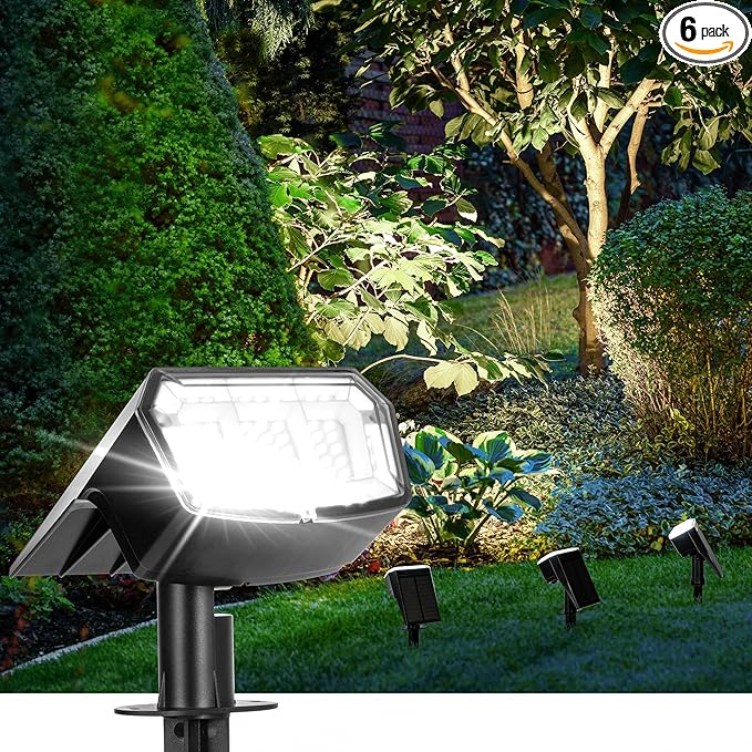 AUDERWIN Solar Spot Lights Outdoor Waterproof 6 Pack IP65, 63 LED 3 Lighting Modes Spotlights for Yard Garden House Garage Pathway