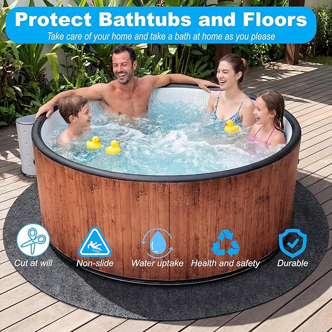 Upgraded 90 * 90 inch Square Hot Tub Mat, Extra Large Inflatable Hot Tub Pad Outdoor Indoor, Waterproof Slip-Proof Backing, Absorbent Spa Pool Ground Base Flooring Protector Mat