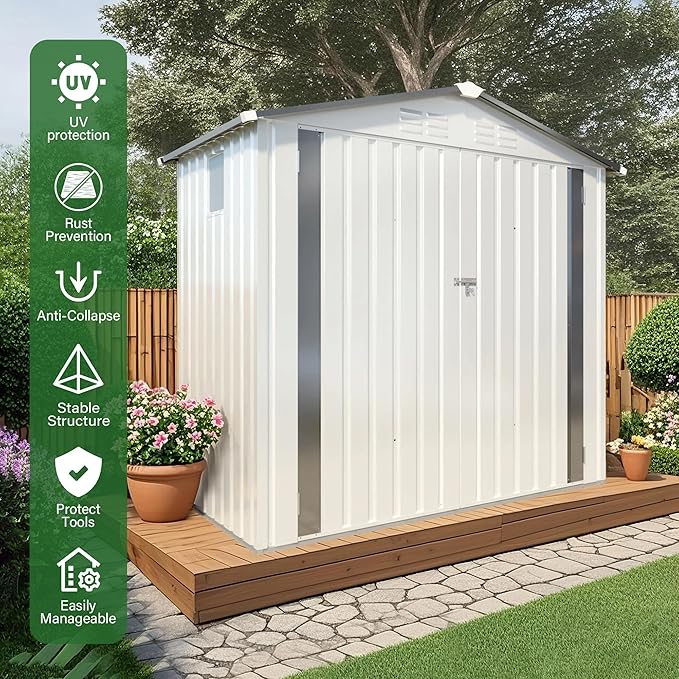 6x3.6FT Metal Storage Shed Outdoor Garden Tool Shed, Galvanized Steel Weather Resistant Backyard Organizer, Lockable Utility Storage House for Patio Courtyard with Ventilation & Skylight Design