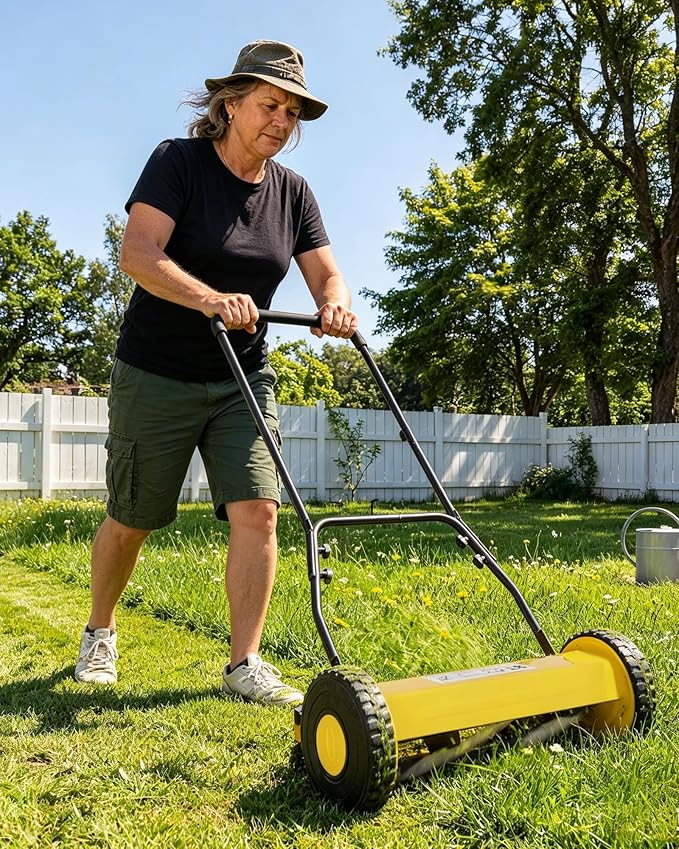 16-Inch Hand Push Reel Lawn Mower, 5-Blade Manual Push Lawnmower, 0.4-4" Adjustable Cutting Height, Lightweight for Small/Medium Yards, Easy Assembly, Compact & Quiet, Yellow
