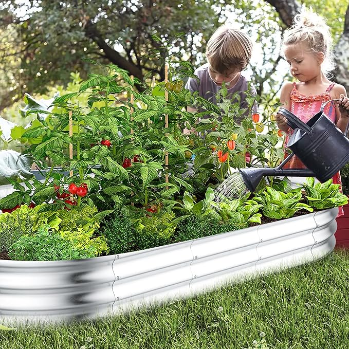 HOOPLE 2 Pack 8x4x1FT Galvanized Raised Garden Bed, Premium Metal Outdoor Planter Box, Oval Large Capacity for Vegetables, Flowers & Deep-Rooted Plants