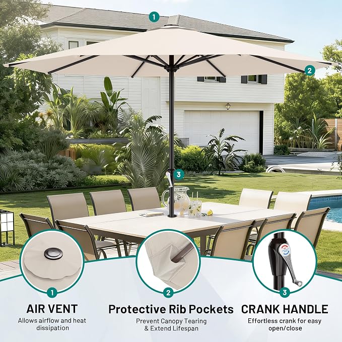 AreShark 12 FT Patio Umbrella for Outdoor, Outdoor Table Umbrella with Push Button Tilt and Crank, Outdoor Patio Umbrellas with 8 Sturdy Ribs, Patio Umbrellas for Market, Garden, Pool (Cream White)