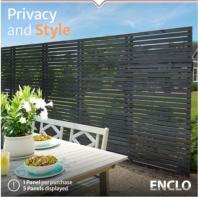 6ft H x 3.1ft W (1 Panel) No Dig Enclo Aspen Charcoal Wood Privacy Screen, Decorative Patio Screen, Great to Hide Trash Cans, Outdoor Privacy Fence Panel, Air Conditioner Barrier, EC18042