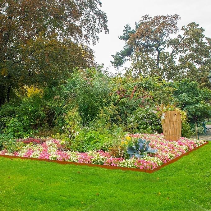 Corten Steel Landscape Edging-4.5" H X 40" L Metal Garden Edging-33FT-Landscape Lawn Edging 10 Pcs-No-Dig Hammer Heavy Duty Steel Edging-Bendable Border Strips for Lawn Yard GJWCVL-10 Clips
