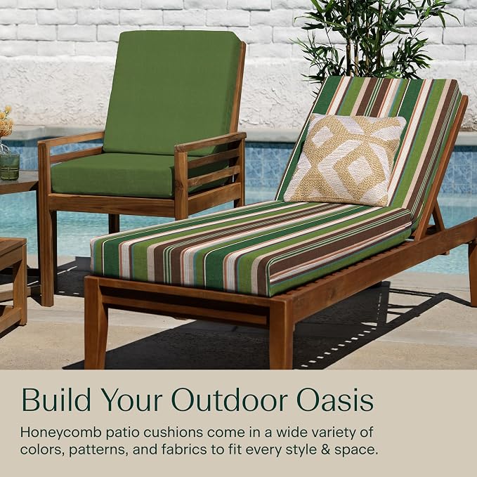 Honeycomb Outdoor Chaise Lounge Cushion for Patio Furniture, Water & Fade Resistant, Removable Cover, 21.5 x 70, Heritage Stripe Pine Green