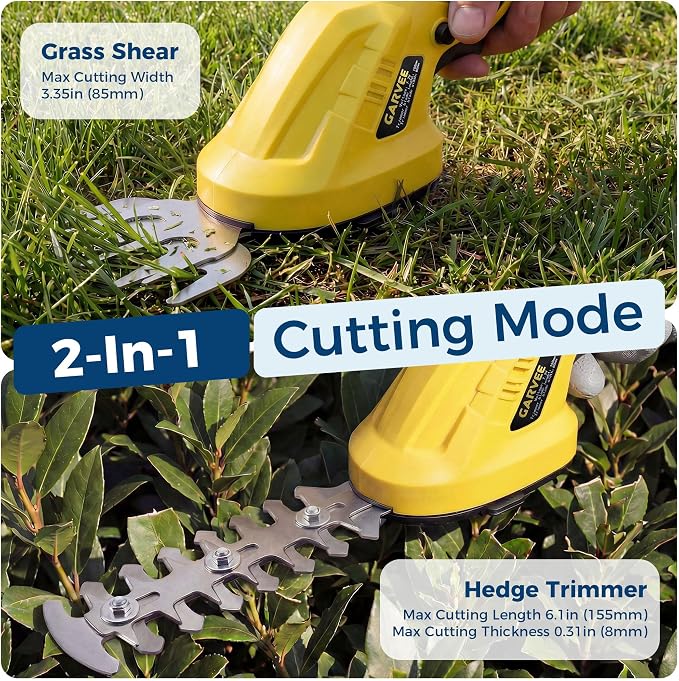 2-in-1 Electric Handheld Hedge Trimmer, Cordless Grass Shear & Shrub Trimme, Lightweight Rechargeable Bush Trimmers, with Type-C Cable, Dual Safety Switch, Brushless Motor, for Yard, Lawn, Garden