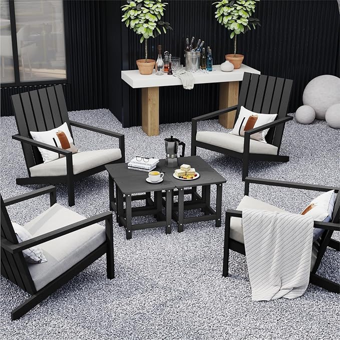 Set of 2 HDPE Outdoor Side Table, Weatherproof Small Outdoor Table for Adirondack, 16.6-Inch Patio Square End Tables for Garden, Backyard, Porch, Deck, Balcony, Poolside (Black)