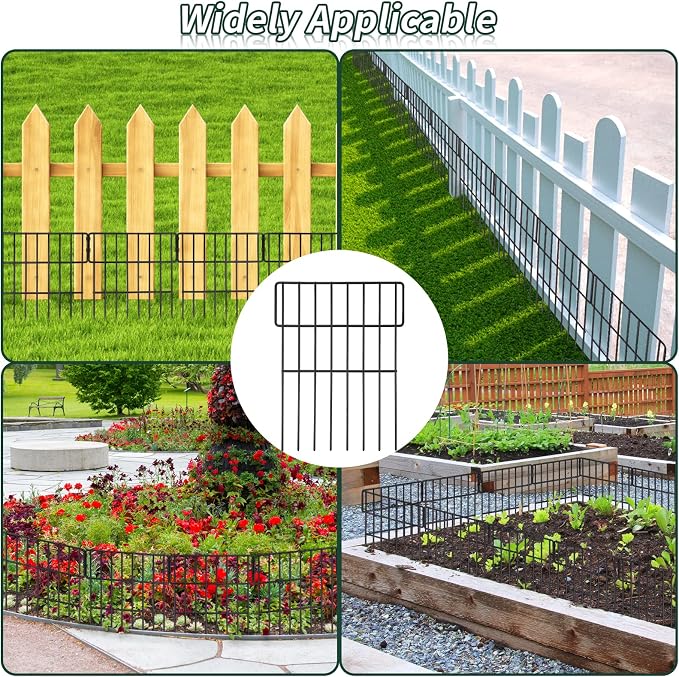ULIOK Animal Barrier Fence, 25 Panels No Dig Fence, 27ft(L) x 17in(H) Dog Fencing Rabbit Fences, 1.52in Spike Spacing Rustproof Metal Fences Border for Outdoor Yard with Cable Ties and Cutting Plier