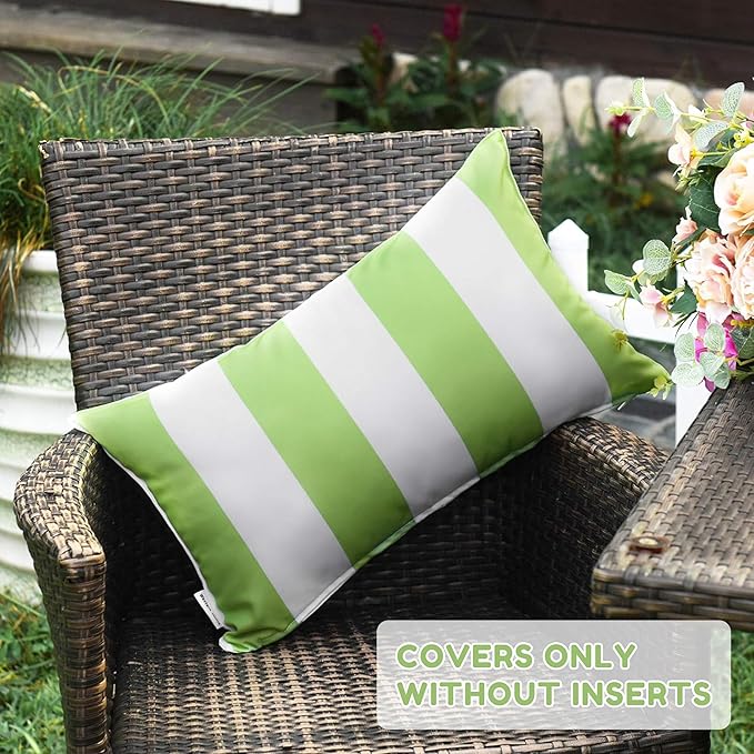 Western Home Pack of 2 Decorative Outdoor Solid Waterproof Striped Throw Pillow Covers Polyester Linen Garden Farmhouse Cushion Cases for Patio Tent Balcony Couch Sofa 12x20 inch Green
