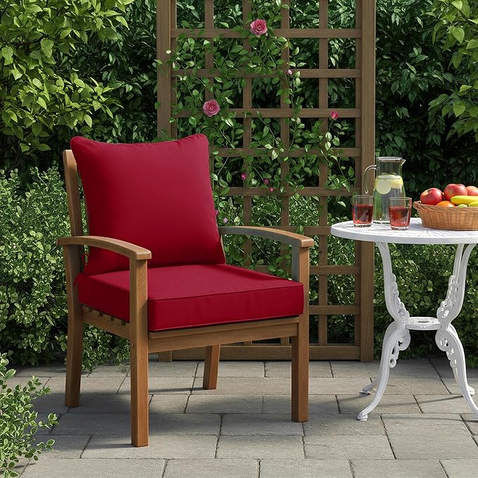 Summsun Outdoor Cushions for Patio Furniture, Double-Sided Waterproof Backrest and Seat Cushion Set with Removable Cover, 19 x 19 Inch, Red, 1 Set