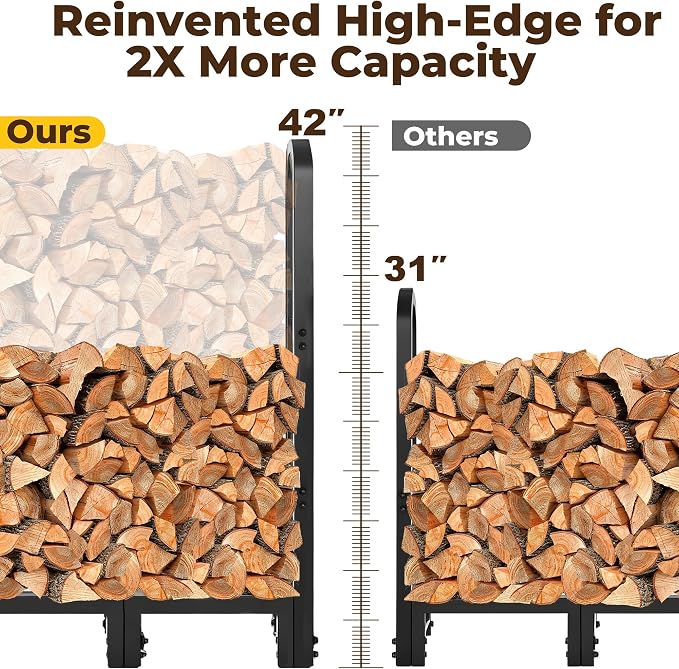 Amagabeli 8ft Firewood Log Rack Outdoor Heavy Duty Logs Holder for Fireplace Indoor Outdoor Adjustable Wood Racks for Fire Wood Holder Metal Pile Stand Storage Stacker Organizer Black