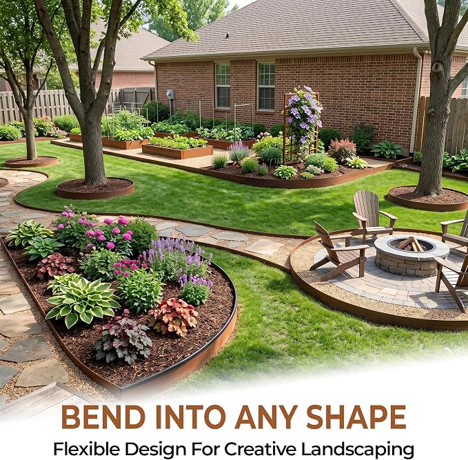Worth Garden 6-Pack Cor-Ten Steel Landscape Edging with Black Protection Strips - Rust Patina Finish 40" L x 5.5" H (20Ft Total) - Hammer-in 14-Gauge Metal Corten Lawn Yard Edging Border w/ 7 Clips