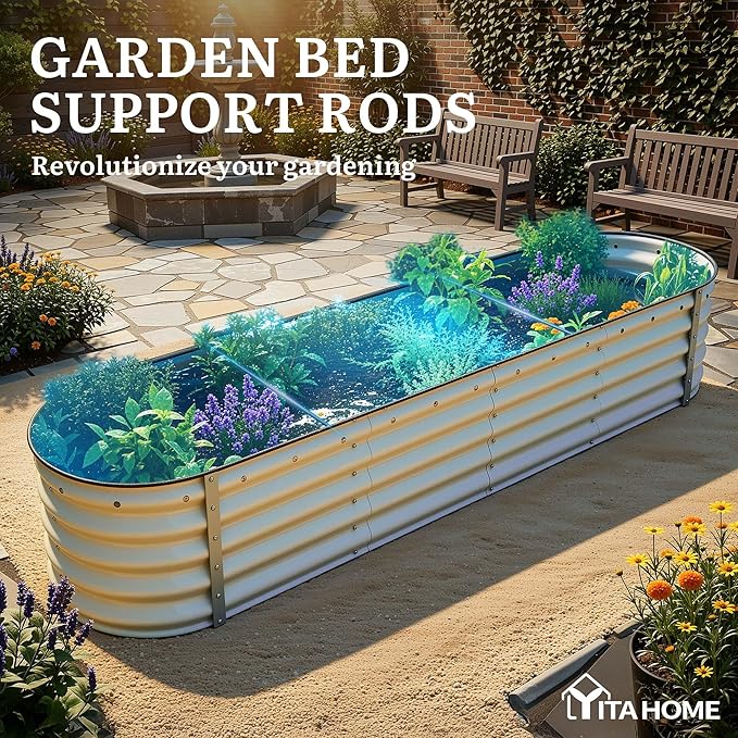 YITAHOME 8x2x1.5ft Raised Garden Bed Kit, 17" Tall 9 in 1 Large Galvanized Metal Planter Box with Gloves & Safety Rubber, Outdoor Flower Bed for Plants Vegetables Flowers, Cream Yellow