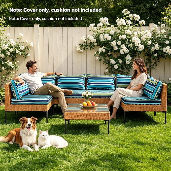 14 Piece Outdoor Patio Cushion Covers Replacement Waterproof with Zipper for 6-Seater Sectional Couch Chair Patio Furniture Conversation Sofa Seat Cushions Slipcovers Set, Only Cover