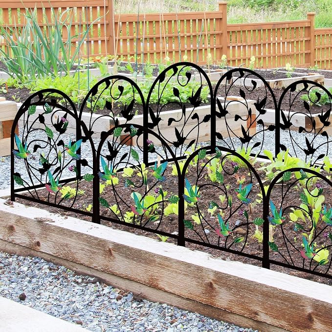 8 Pack Hummingbird Decorative Garden Fence Metal Hummingbird Design Metal Arch Garden Fence Border for Yard Patio Flower Bed Lawn Outdoor Landscape Decoration Animal Barrier Fence for Garden
