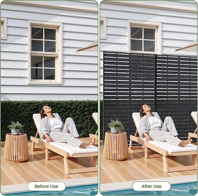 Outdoor Privacy Screen 60" H HDPE Decorative Freestanding Privacy Panel, Sandblasting Louvered Privacy Screens with Stand, Weather-Resistant Panel for Patio, Balcony, Backyard(5 Panels)
