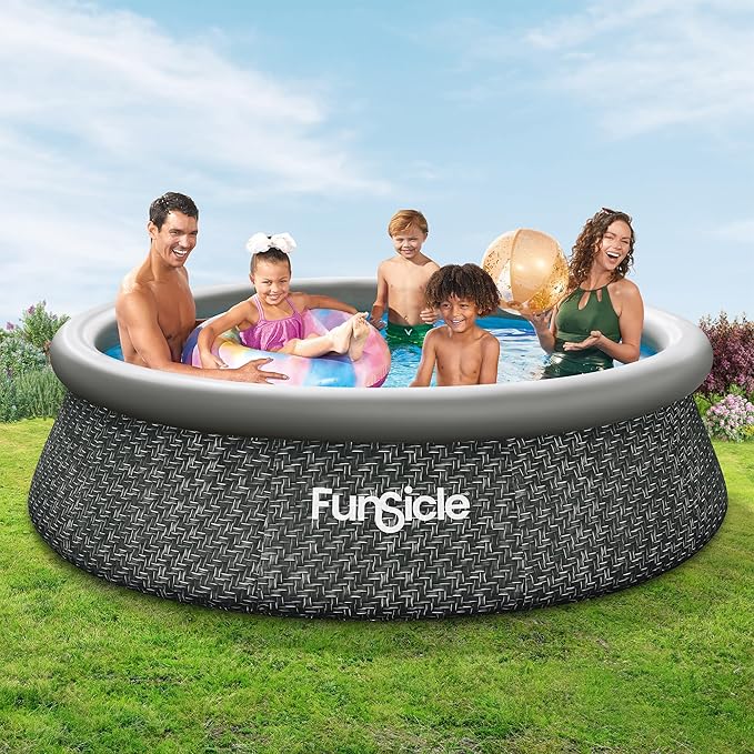 Funsicle Quickset Designer 10' x 30" Round Above Ground Swimming Pool, with FiltraBoost 400 GPH Filter Pump, Type I Filter Cartridge & Repair Patch, Dark Herringbone