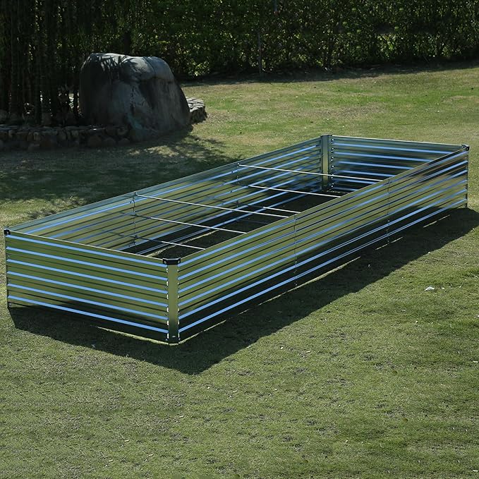 Foxlang 12x4x1.5ft Galvanized Raised Garden Bed,Outdoor Planter Box Metal Patio Kit Planting Bed for Vegetables Flowers Herb,Silver