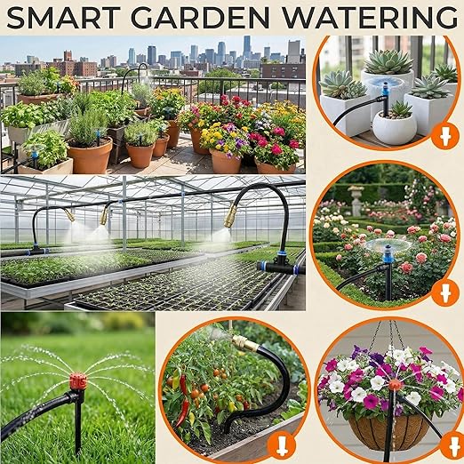 240FT Drip Irrigation System for Garden: 30 Nozzles 1/2" PE Tubing Automatic Watering Kit Adjustable Misting Sprinkler Mister 1/4" Hose for Water Plants Tape Raised Beds Lawn Outdoor Greenhouse