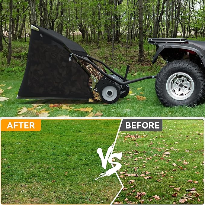 YINTATECH 48" Lawn Sweeper, Tow Behind Leaf Collector, Pine Needle, Pine Cone, Grass Sweeper,Black