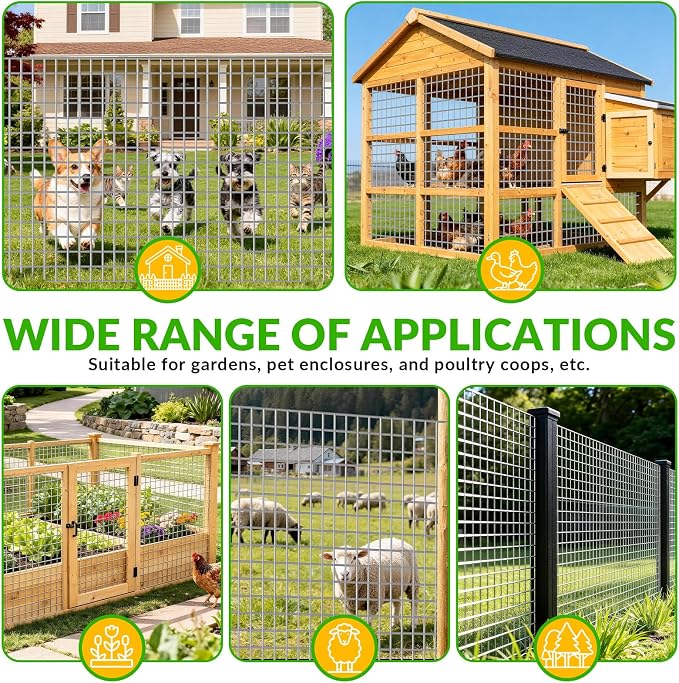 Welded Wire Fence 2‘’x 4‘’ 48 x 100 ft,Vinyl Coated Welded Wire Mesh Roll,16GA Heavy Duty Galvanized Chicken Wire Fencing, Hardware Cloth for Yard Vegetable Protection Goat & Poultry Netting