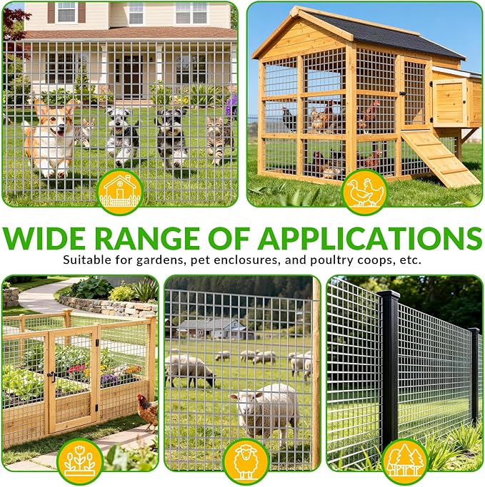 Welded Wire Fence 1/2 inch 48 x 50 ft, Galvanized Chicken Wire Fencing 16 Gauge,Heavy Duty Hot Dip Galvanized Wire Fence Roll for Chicken Poultry Coop, Animal, Fencing,Garden Protection