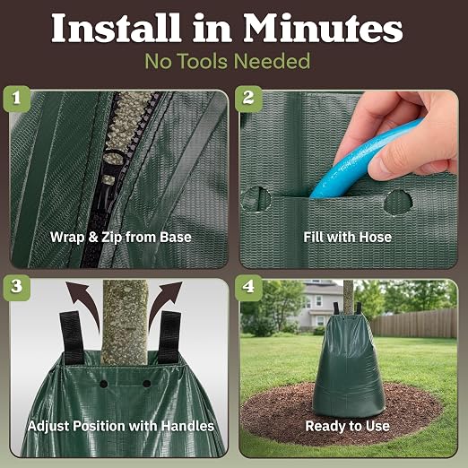 20 Gallon Tree Watering Bag - Heavy Duty PVC Auto Drip Irrigation for Newly Planted or Established Growth Deep Root Targeting - Tree Watering Bags Slow Release 20 Gallon by Pure Garden