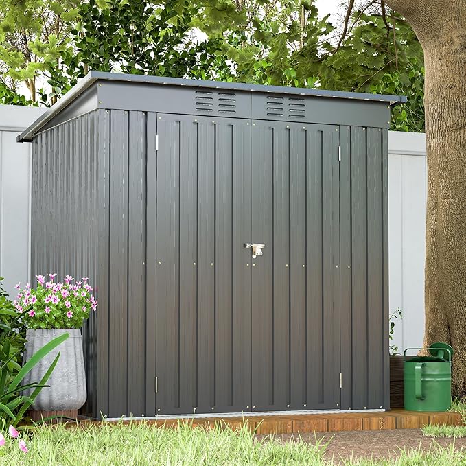 YOPTO 6x4 FT Outdoor Storage Shed,Metal Heavy-Duty Tool Shed with Hinged Door and Padlock,Waterproof Garden Shed W/Vents,All Weather,Foldable House for Garden Backyard,Lawn,Black