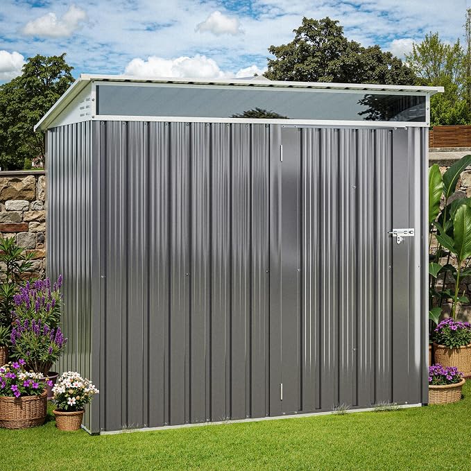 JY QAQA 6x4 FT Metal Outdoor Garden Storage Shed, Waterproof Metal Garden Sheds with Window and Lockable Double Door, Weather Resistant Steel Tool Storage House Shed for Garden,Patio,Lawn