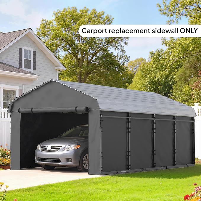 Outsunny Carport Replacement Sidewall Panels Set of 4 for 10' x 15' Carports, UPF50+ Waterproof PE Tarp Replacement Side Wall Cover with Zipper Door, Top Cover and Frame Not Included, Dark Gray