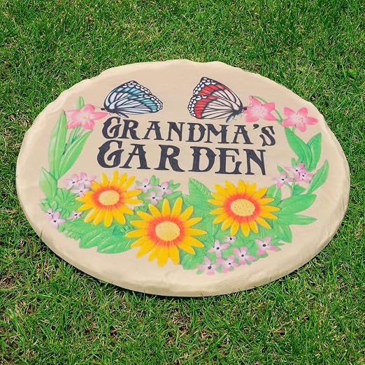 4Pcs Round Sunflower Stepping Stone Outdoor Garden Walkway, Durable Plastic Pavers for Patio, Pathway, and Landscaping, Weatherproof Stepping Stones with Ground Stakes (Round Butterfly)
