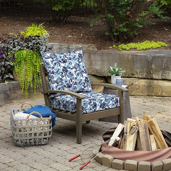 Arden Outdoor Deep Seat Cushion Set (4-Pack), 24 in x 24 in, Weather-Proof, Rain-Proof, Fade Resistant Patio Cushion for Chair, Sofa, and Couch Blue Garden Floral