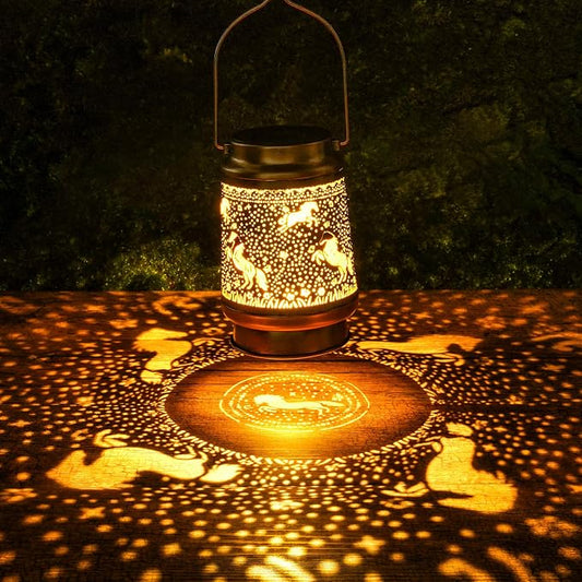 Horse Solar Lanterns Outdoor Waterproof, Gifts for Women Girls Horse Lovers Hanging Solar Lights for Outside, Decorative Light for Garden Patio Porch Yard Decor