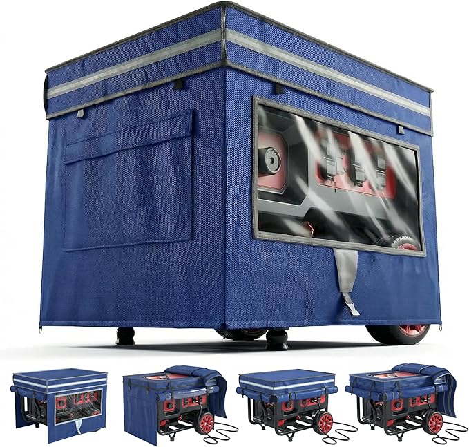Generator Covers, Generator Covers While Running, 32X24X24 inches, Top Can be Opened, With Tool Bag and Visual Operation Window, Suitable for 3000W-12000W Frame Generator, Blue