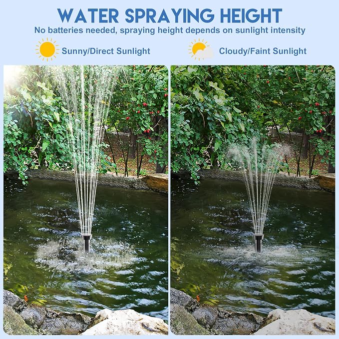 Antfraer Solar Pond Pump, 25W Solar Fountain Pump with 340GPH Flow Adjustable, Solar Water Pump with 6.6FT Tubing & 16.5FT Cord for Garden Ponds, Fish Tanks Waterfalls & DIY Fountain Water Features