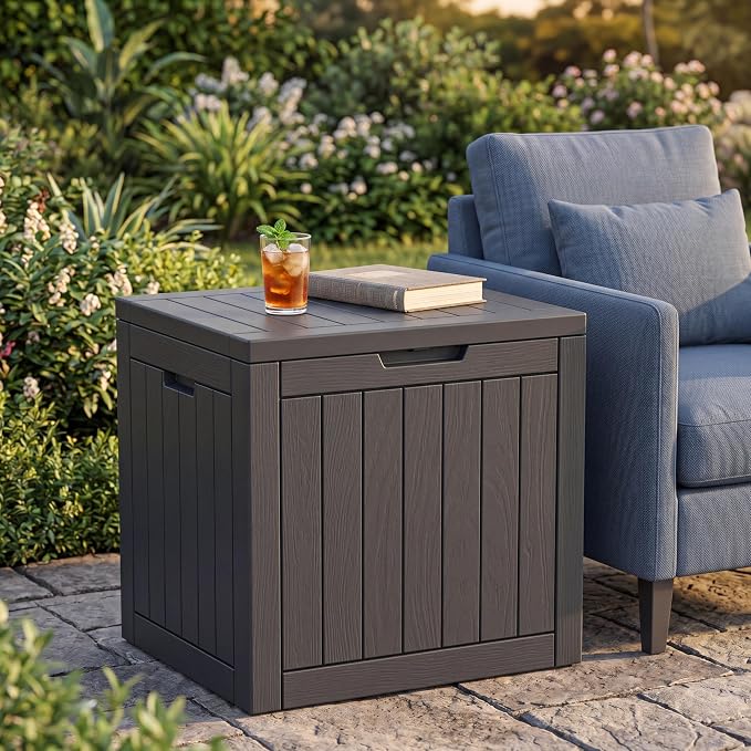 NicBex 30 Gallon Deck Box, Waterproof Resin Outdoor Storage Box Lockable for Patio Furniture, Fade Resistant Patio Side Table & Organizer for Garden Tools, Pool Floats, Outdoor Cushions, Black