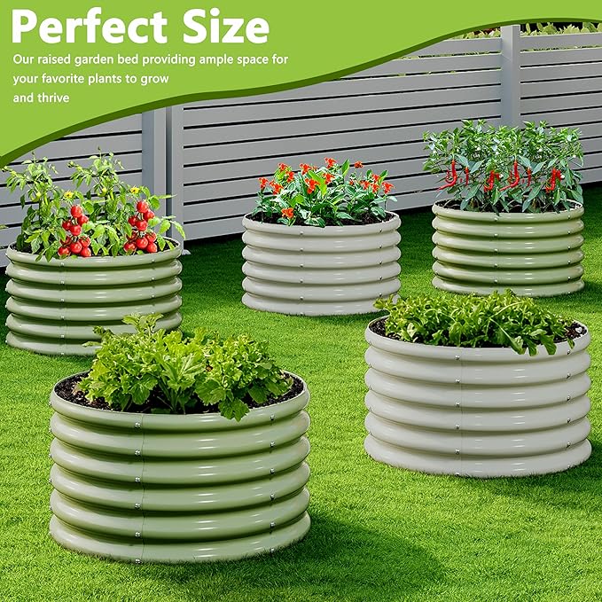 2PCS 2x2x1.5FT Galvanized Raised Garden Bed Kit,Vegetable Boxes-Round Metal Flower Box,Large Planter Raised Beds Outdoor Garden for Planting,Fruit,Herb-Green