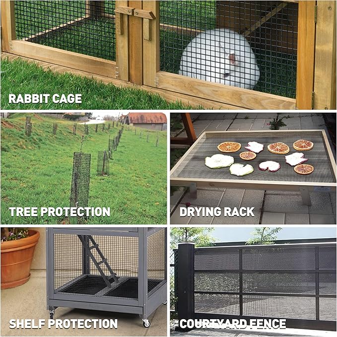 Rengue Black Hardware Cloth 1/2 Inch 48" x 100' 19 Gauge, PVC Coating Wire Fence Rolls Vinyl Coated Welded Chicken Wire Mesh for Poultry Netting Cage Fence, Tree Guard Rolls, Chicken Coop