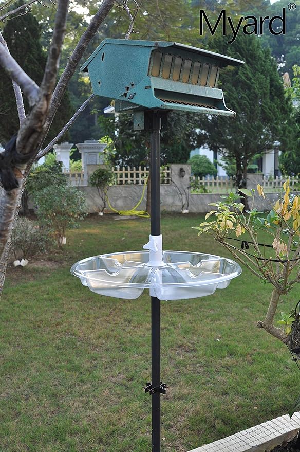 18'' Myard Anti-UV Plastic Universal Bird Seed Catcher Hoop Platform Tray with Drain Holes, Sturdy Pole-Mount Design Fits 0.5-1'' Pole for Bird Feeders Outdoors, Backyard, Garden (Transparent)