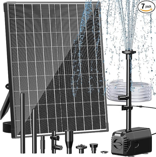Biling 20W Solar Fountain Pump, 320 GPH Solar Pond Fountain Adjustable Flow, Dry-run Protection, 6.6 FT Tubing for Outdoor Garden Small Pond