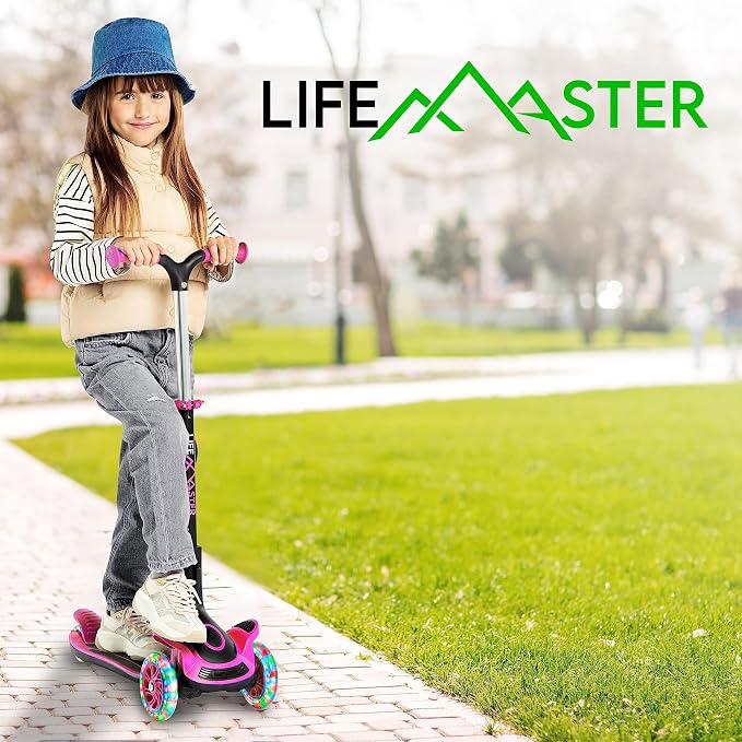3 Wheel Scooter for Kids with Foldable Seat, Adjustable Handlebar Height, Lean-to-Steer Ride On Toy for Kids Ages 2+, Light-Up LED Wheels, Wide Anti Slip Deck, Indoor & Outdoor Use