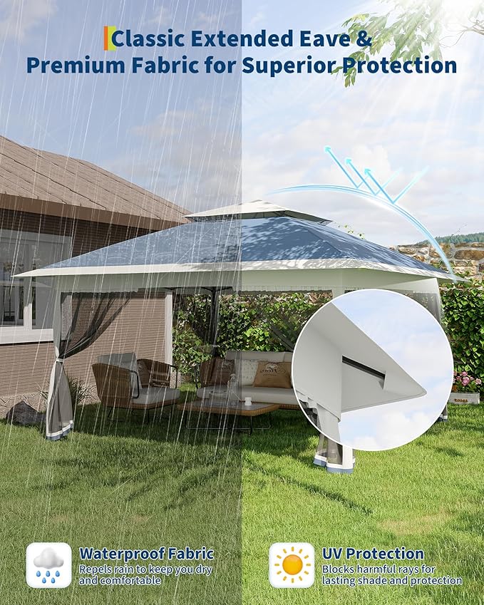 GarveeLife Canopy Tent 12x12 ft, Pop Up Gazebo One-Push Setup with 4 SandBags for Backyard Parties and BBQs, Mosquito Netting & Height Adjustable - Navy Blue
