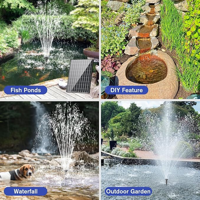 POPOSOAP Solar Water Fountain Pump, 30W Solar Pond Pump 160GPH Adjustable Flow, Dry-Run Protection, 16.5Ft Cord /6.6Ft Tubing for Pond/Waterfall/Garden/Hydroponics-P130H