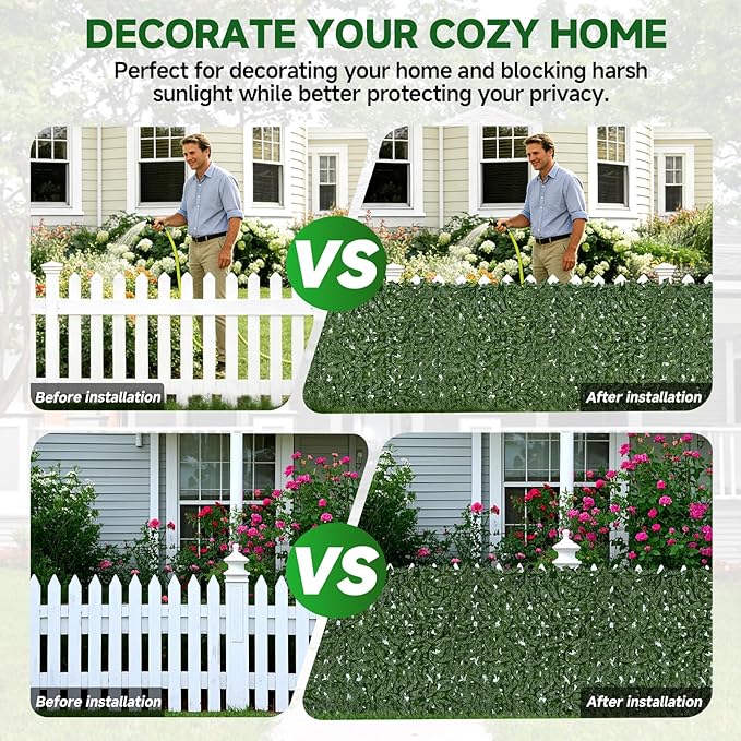 Artificial Ivy Fence Privacy Screen 120x40in UV-Anti Dense Faux Greenery Backdrop Fake Hedges Fence & Faux Ivy Vine Leaf Decoration for Patio Balcony Garden Wall Backyard Indoor Outdoor